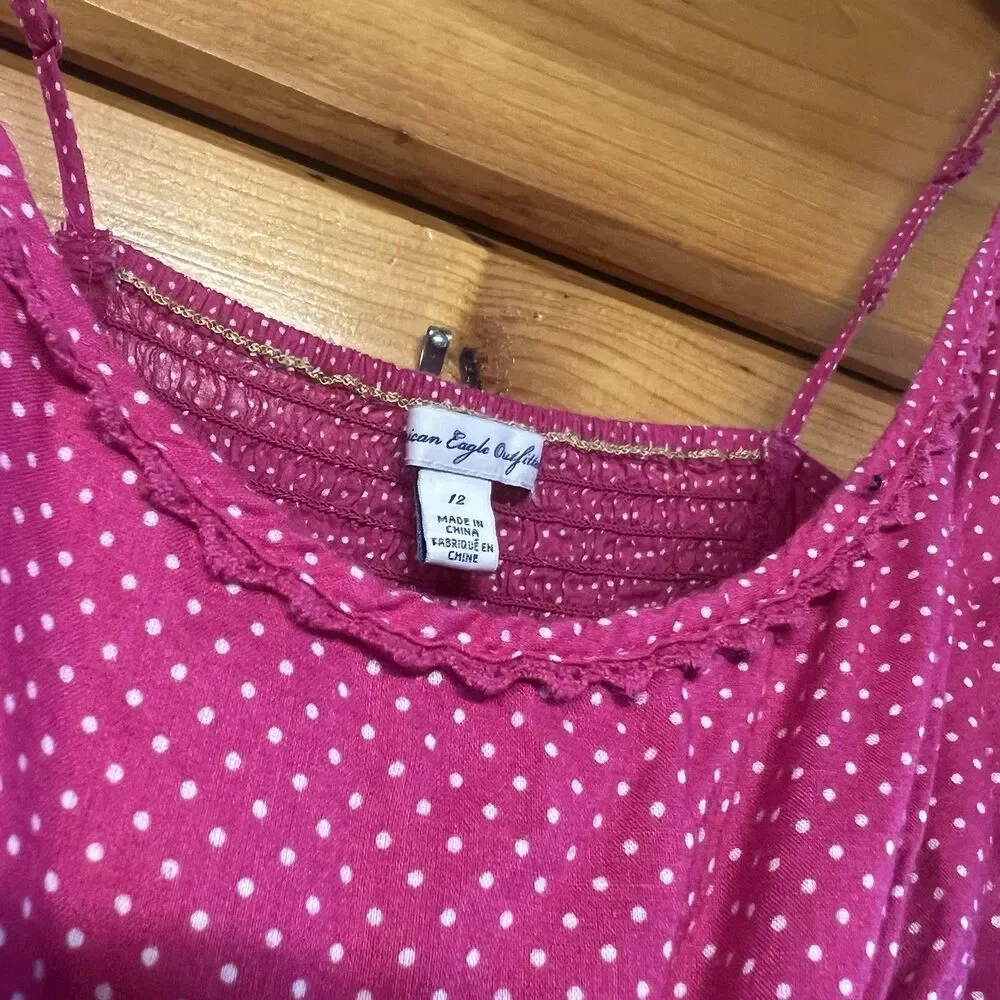 Vintage Y2K American Eagle Sun Dress Pink With White Polka Dots, Womens Size 12 - Picture 4 of 6